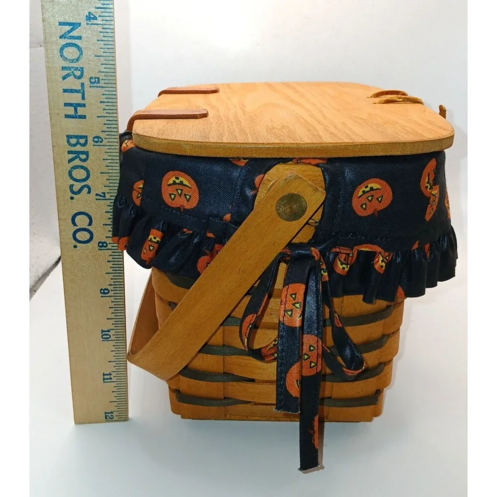 Longaberger Basket Purse Bag Swing Handle Pumpkin Jack O Lantern Liner 1998 Sign